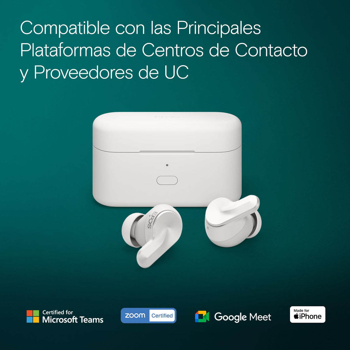 EPOS Adapt E1 Auriculares Inalámbricos Blanco – ANC Híbrido, Bluetooth Multi-Point, Certificado Microsoft Teams & iPhone, 50H Batería, Carga Inalámbrica,USB-C, IPX5 Resistente al Agua