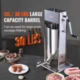 VEVOR Embutidora Manual de Salchichas Capacidad de 15 L Máquina de Salchichas Vertical de Acero Inoxidable con 5 Tubos de Relleno para Churros Salchichas para Restaurante Supermercado Cocina