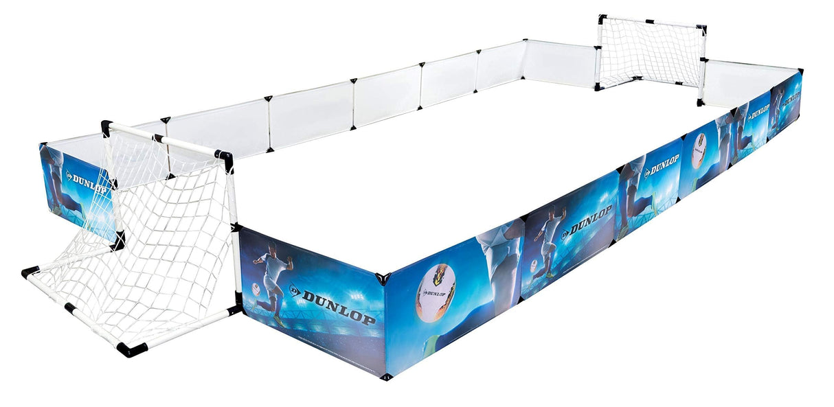 Dunlop Juego Valla, 2 porterías, fútbol y Bomba, 426 x 235 x 36 cm, Unisex para jóvenes, Azul/Blanco/Negro, 426 cm x 235 x 36 cm