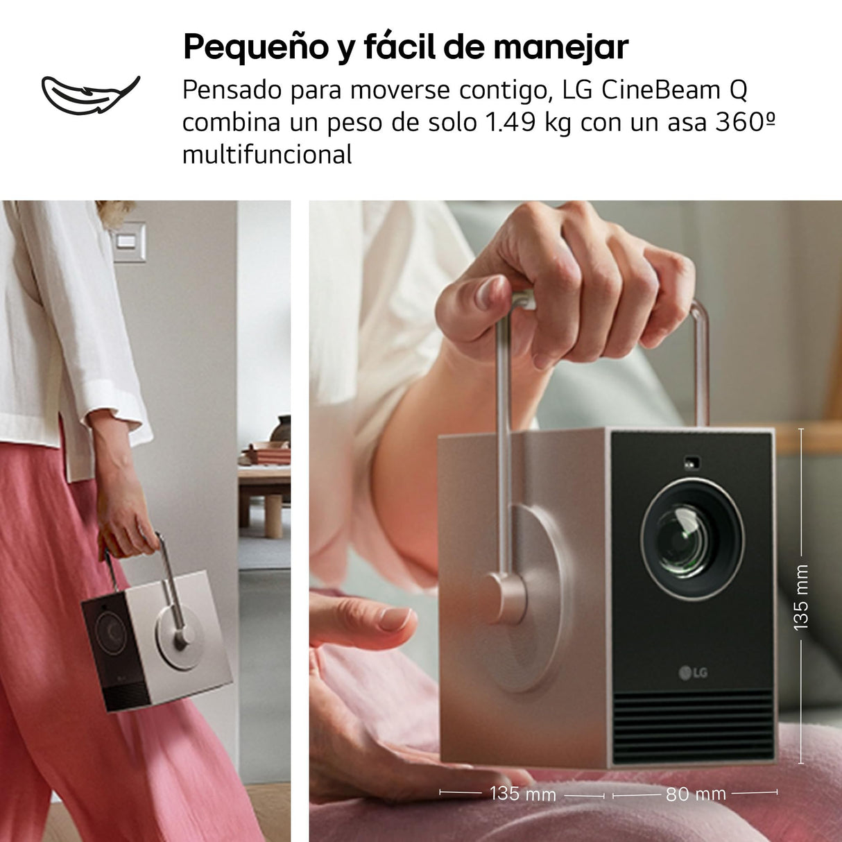 LG PU600U - Proyector CineBeam 4K UHD, Láser 3 Ch (RGB), Smart TV WebOS 24, Brillo 600 Lúmenes, HDR10 y HLG, Pantalla hasta 120", AirPlay 2 y Screen Share, Bluetooth, Plata/Negro