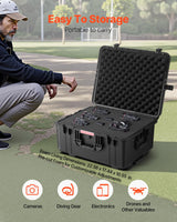 VEVOR Estuche Rígido Impermeable de 630 x 500 x 318 mm con Ruedas Giratorias y Manija Retráctil, Estuche Protector Impermeable IP67 con Clips, Orificios para Candado y Espuma Insertada, Negro