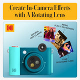 KODAK Smile+ Cámara Digital instantánea 2-en-1 y Impresora Bluetooth - 10MP, Lente giratoria con Efectos, Fotos Adhesivas Zink 2x3”, Imprime Desde App en Dispositivos Inteligentes - Azul