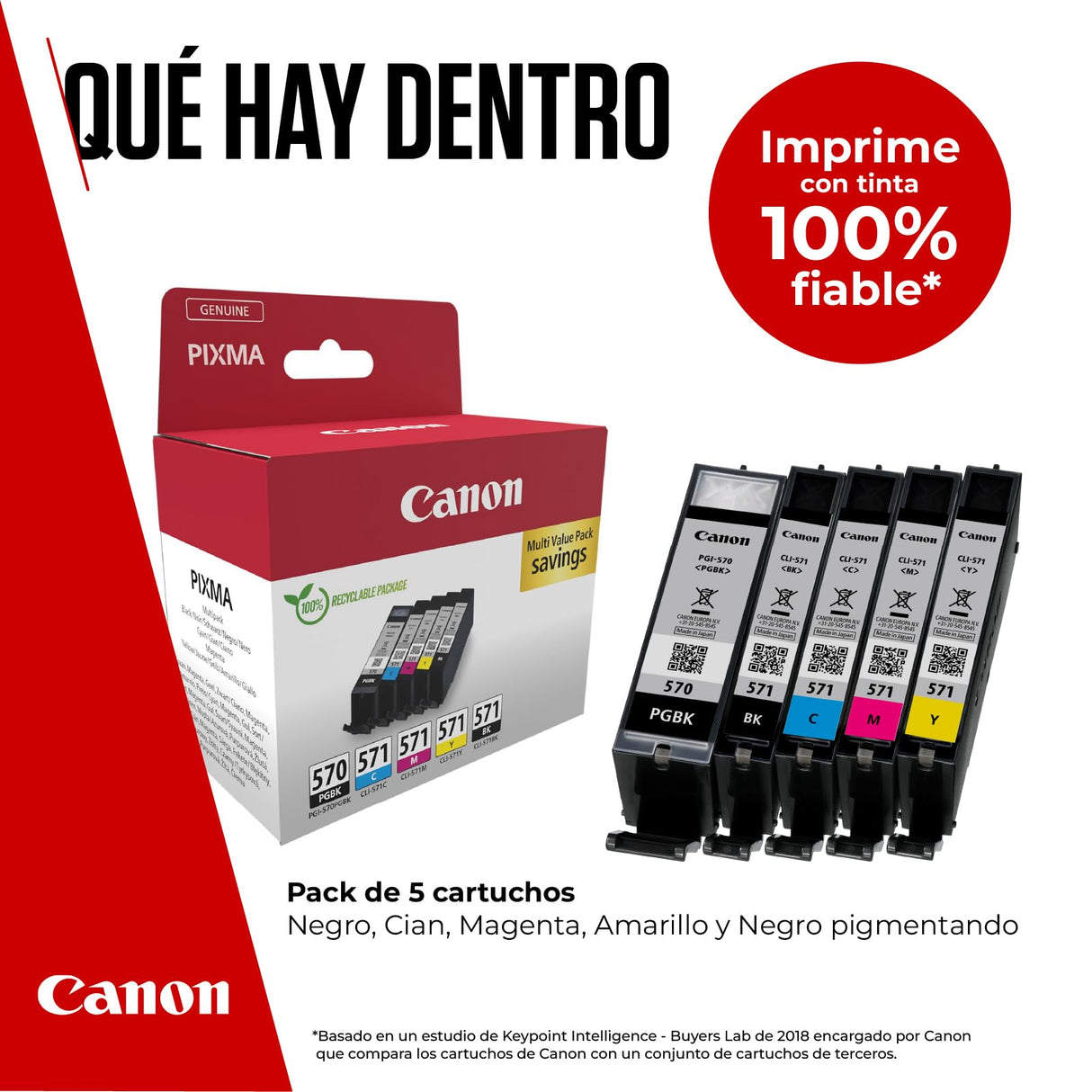 Canon Tinta - PGI-570 + BK CLI-571 - Pack de 5 Cartuchos Originales - (x 1 Negro, x 1 Cian, x 1 Magenta, x 1 Amarillo, x 1 Pigmento Negro)