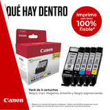Canon Tinta - PGI-570 + BK CLI-571 - Pack de 5 Cartuchos Originales - (x 1 Negro, x 1 Cian, x 1 Magenta, x 1 Amarillo, x 1 Pigmento Negro)