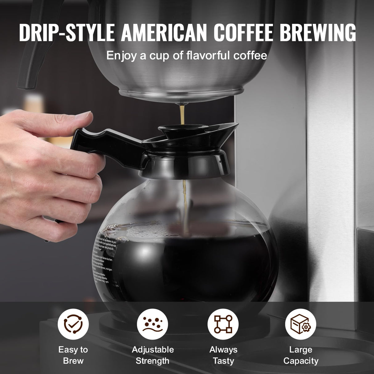 VEVOR Cafetera de Goteo Comercial Máquina de Café con 3 Jarras de Vidrio y 3 Placas Calentadoras Cafetera de Acero Inoxidable con Entrada Automática de Agua para Restaurante, Oficina, Cafetería