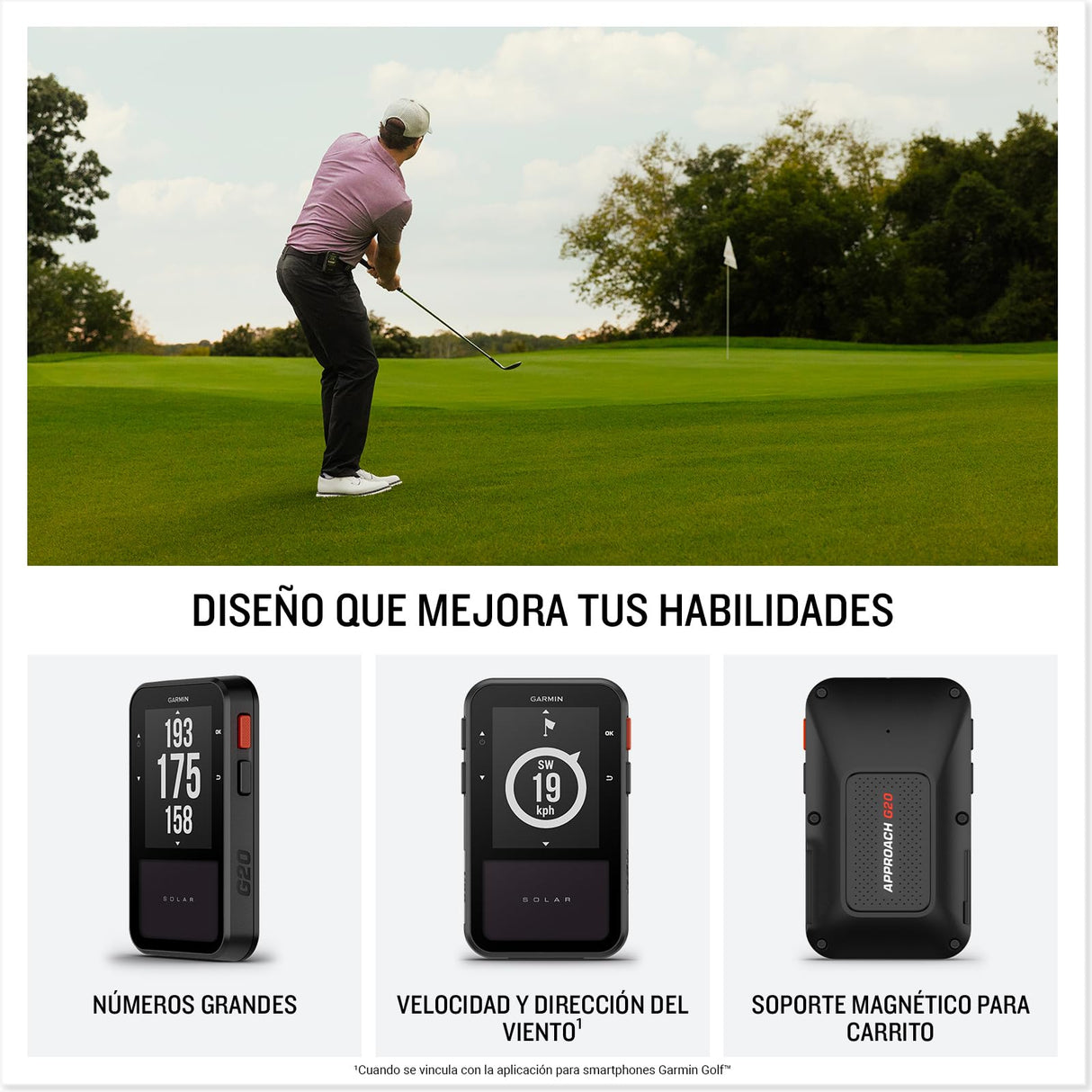 Garmin Approach G20, GPS de Golf de Mano, 43.000 Campos de Golf preinstalados, Pantalla de 2,2'', Distancia a peligros y Doglegs, Duración ilimitada de la batería en Condiciones soleadas