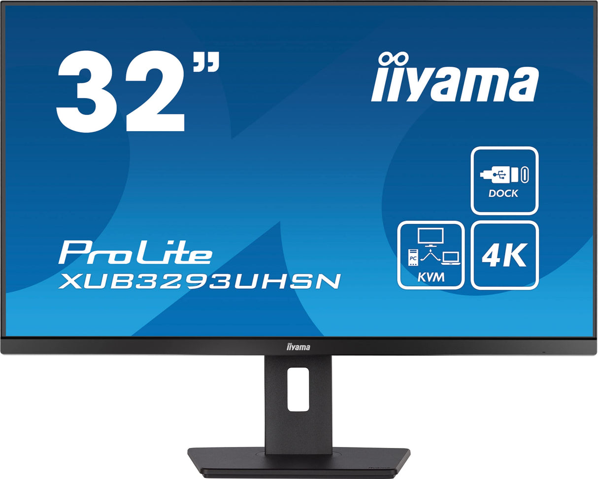 iiyama XUB3293UHSN-B5 32" Panel IPS, 3840x2160 UHD, 15cm Regulable en Altura, Pivotante, 350cd/m², 1000:1, 4ms, Altavoces, USB-C Dock (LAN, 65W PD), DisplayPort, HDMI, KVM, USB 3.0x2