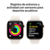 Apple Watch Series 10 GPS + Cellular Smartwatch con Caja de Titanio Oro de 46 mm y Correa Deportiva Blanco Estrella - Talla M/L. Monitor de entreno, App ECG, Pantalla Retina Siempre Activa