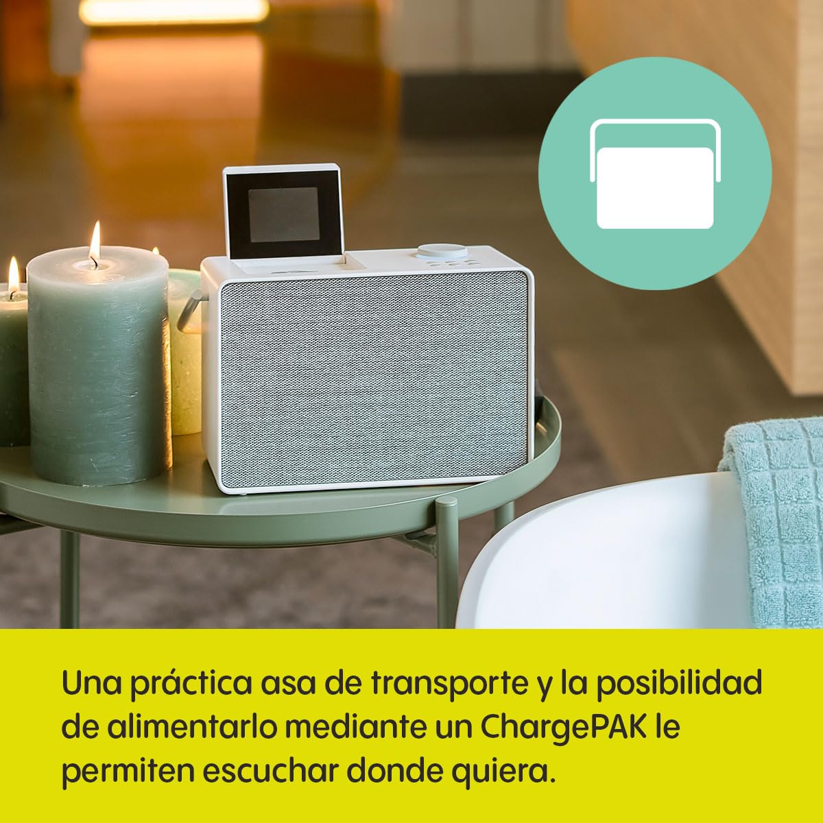 Pure Evoke Play Sistema de música versátil para Interiores y Exteriores (Radio Dab+ /FM, Radio por Internet, podcasts, Spotify Connect, Bluetooth en un Rico Sonido estéreo de 40W), Blanco algodón