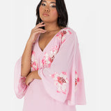 Maya Deluxe Women's Maxi Dress Ladies V-Neck Long Cape Sleeve Floral Sequin Embellished A-Line for Wedding Guest Evening Occasion Vestido, Cherry Blossom, 54 para Mujer