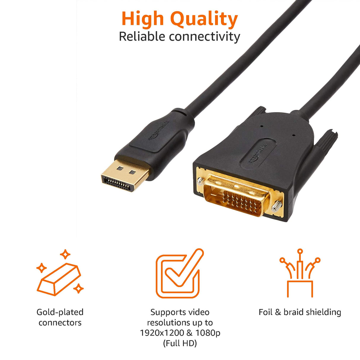 Amazon Basics Cable de DisplayPort a DVI, 1.8 m, 10 Unidad, 15 m, Negro