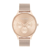 Calvin Klein Reloj Analógico de Cuarzo Multifunción para Mujer Colección Timeless Mesh MF con Correa de Malla de Acero Inoxidable de Oro Rosa - 25200102