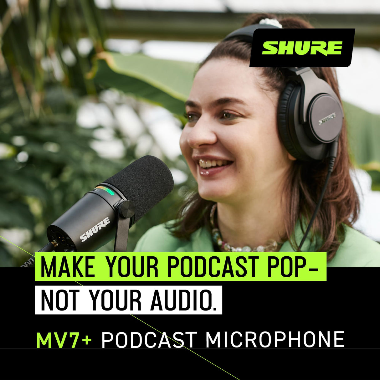 Shure MV7+ Podcast Mikrofon-Verbessertes Audio, LED-Touchpanel, USB-C- und XLR-Ausgänge, Auto-Level-Modus, digitaler Pop-Filter, Halleffekte, Podcasting, Streaming, Aufnahme - Schwarz