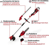 Einhell herramienta multifunción alimentada GE-LM 36/4 en 1 Li-Solo Power X-Change (Li Ion, 2x 18 V, motor sin escobillas, el cabezal del cortasetos se puede inclinar 7 veces, sin batería ni cargador)