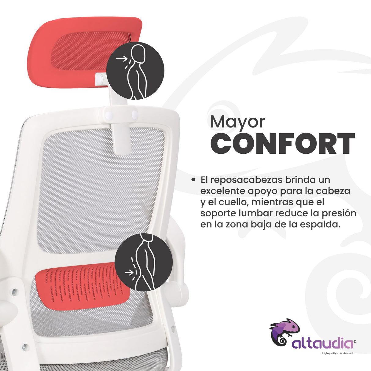 Altaudia Silla de Escritorio y Oficina de Trabajo - Ergonómica Ajustable y Reclinable - Reposabrazos móviles, Cabezal, Reposacabezas, Función de Inclinación, Silla Giratoria, Soporte Lumbar, Blanco