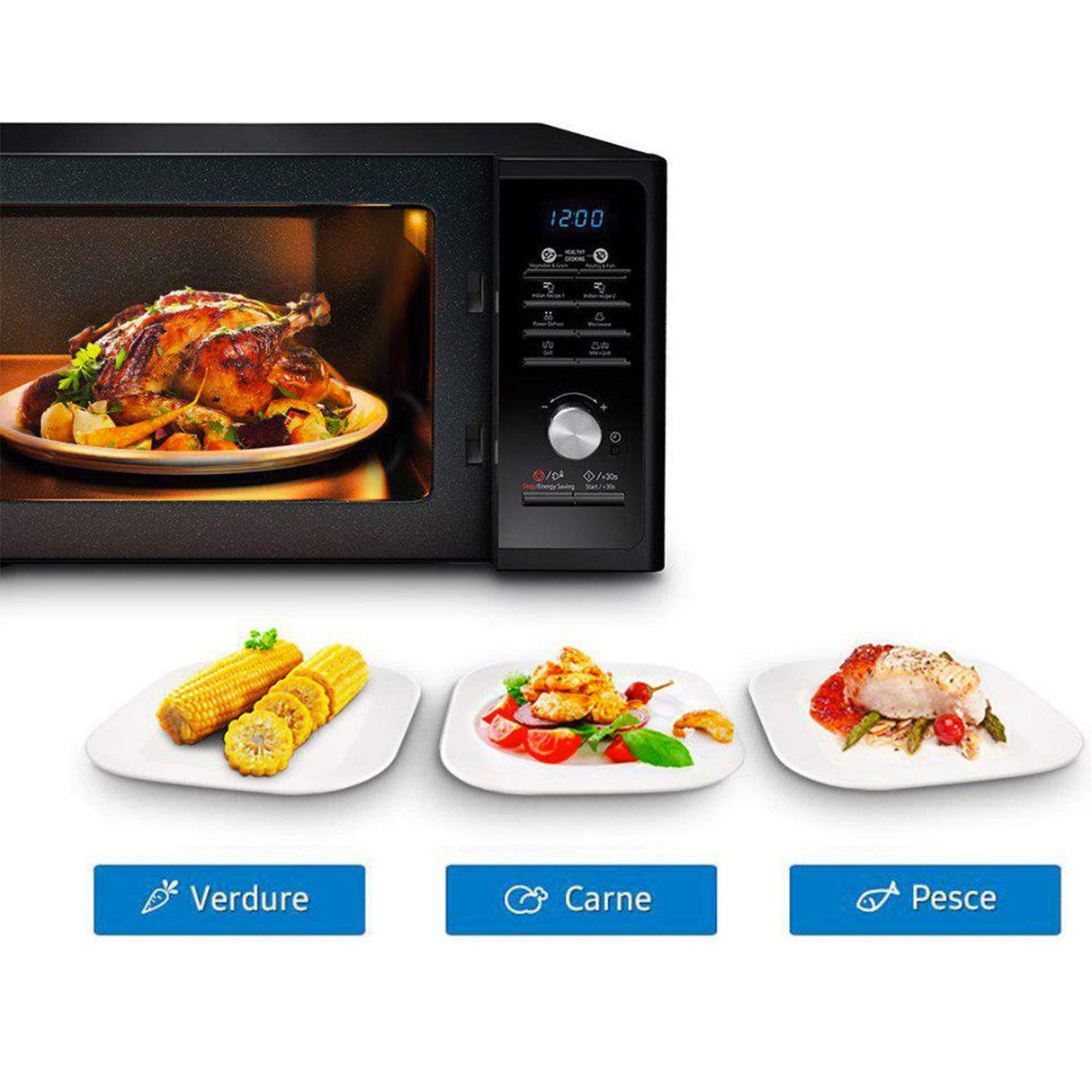 SAMSUNG MG23F301TCK/ET Microondas (Encimera, 23 l, 800 W, Botones, Giratorio, Retirable), Negro
