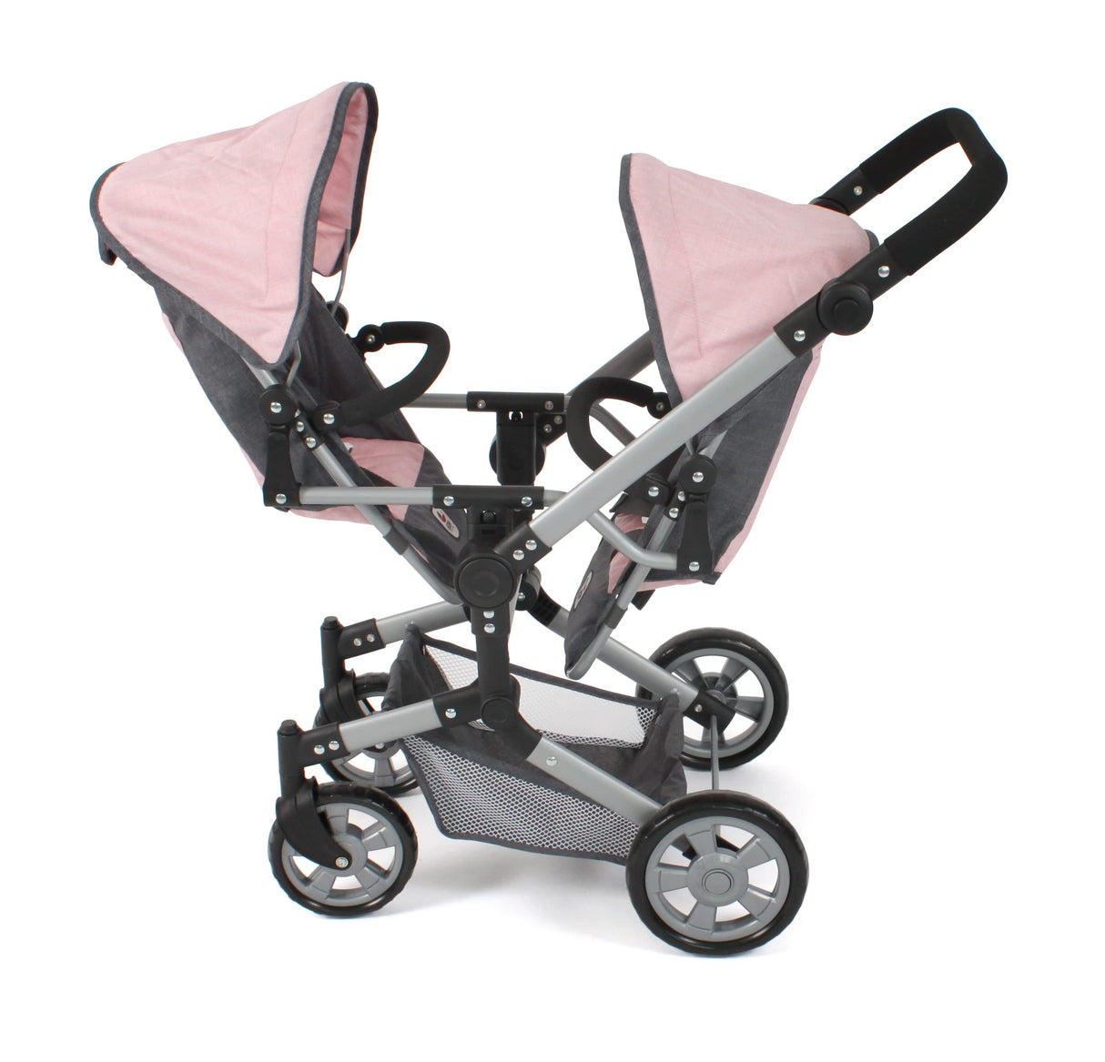 Bayer Chic 2000 - Cochecito para muñecas Linus Duo para niños de 4 a 8 años, Melange Gris Oscuro, Rosa, 690-81