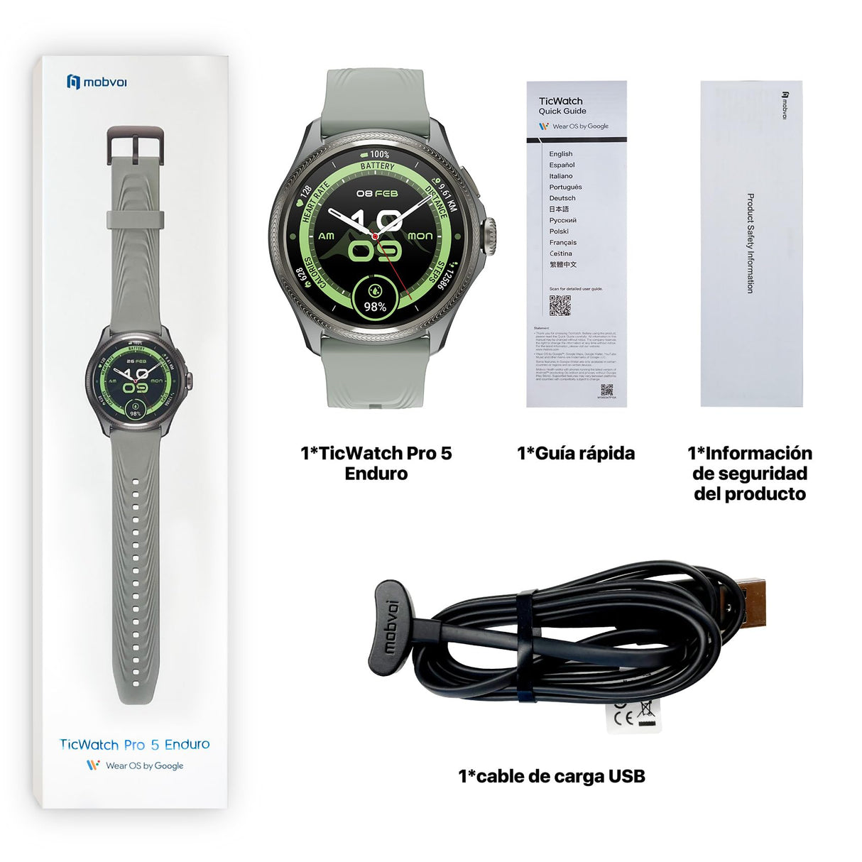 Ticwatch Pro 5 Enduro Slate Smartwatch para Hombres 1.43 "Android Wear OS Reloj Inteligente 90 Horas de batería 110+ Modos de Entrenamiento 7/24 Ritmo cardíaco No es Compatible con iPhone/iOS