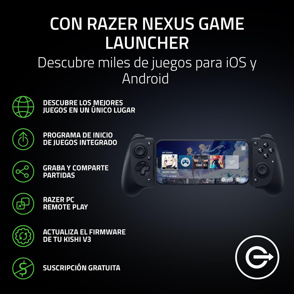 Razer Kishi V3 - Mando háptico gaming USB-C para iPhones y smartphones Android - Plug and Play - sticks analógicos antideriva (12 botones - hápticos Sensa HD - app Nexus) Negro