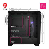 Msi MPG Gungnir 300P Airflow Caja PC Mid-Tower Capacidad E-ATX, 4 x 120 mm Fans, 3 Auxiliares Fans, PCIe 4.0 Cable Riser, Soporte Vertical GPU y Stand, Filtros Antipolvo, Guía de Cables, USB Tipo-C