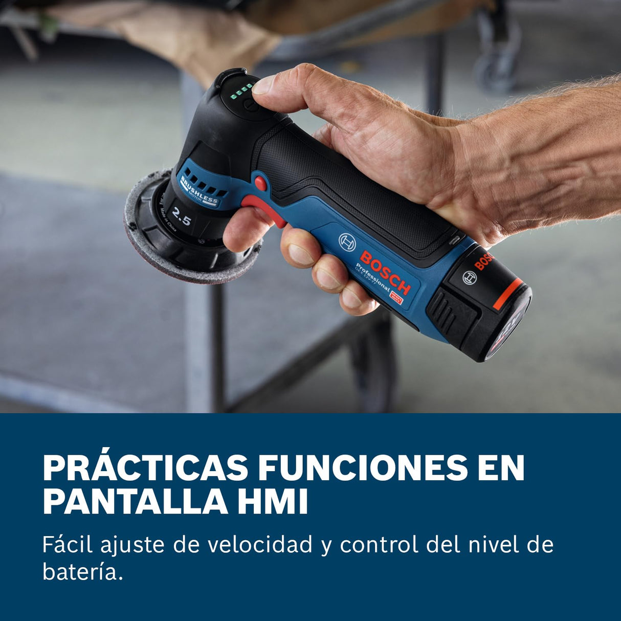 Bosch Professional 12V System lijadora orbital excéntrica a batería GEX 12V-77 (incl. plato de caucho montado con cierre por contacto de 77 mm, llave)