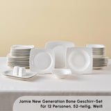 Karaca Vajilla Vesta White para 12 personas, 52 piezas, elegante vajilla de porcelana para 12 personas, incluye platos, tazas, cuencos y cubiertos
