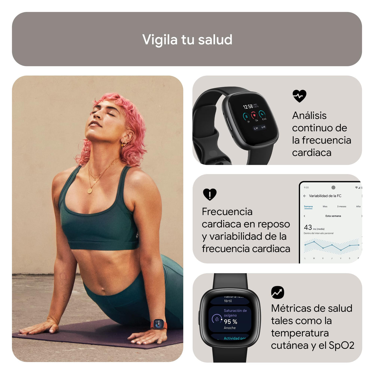 Fitbit Versa 4,Black/Graphite Smartwatch, Unisex-Adult, Negro/Aluminio Grafito, One Size