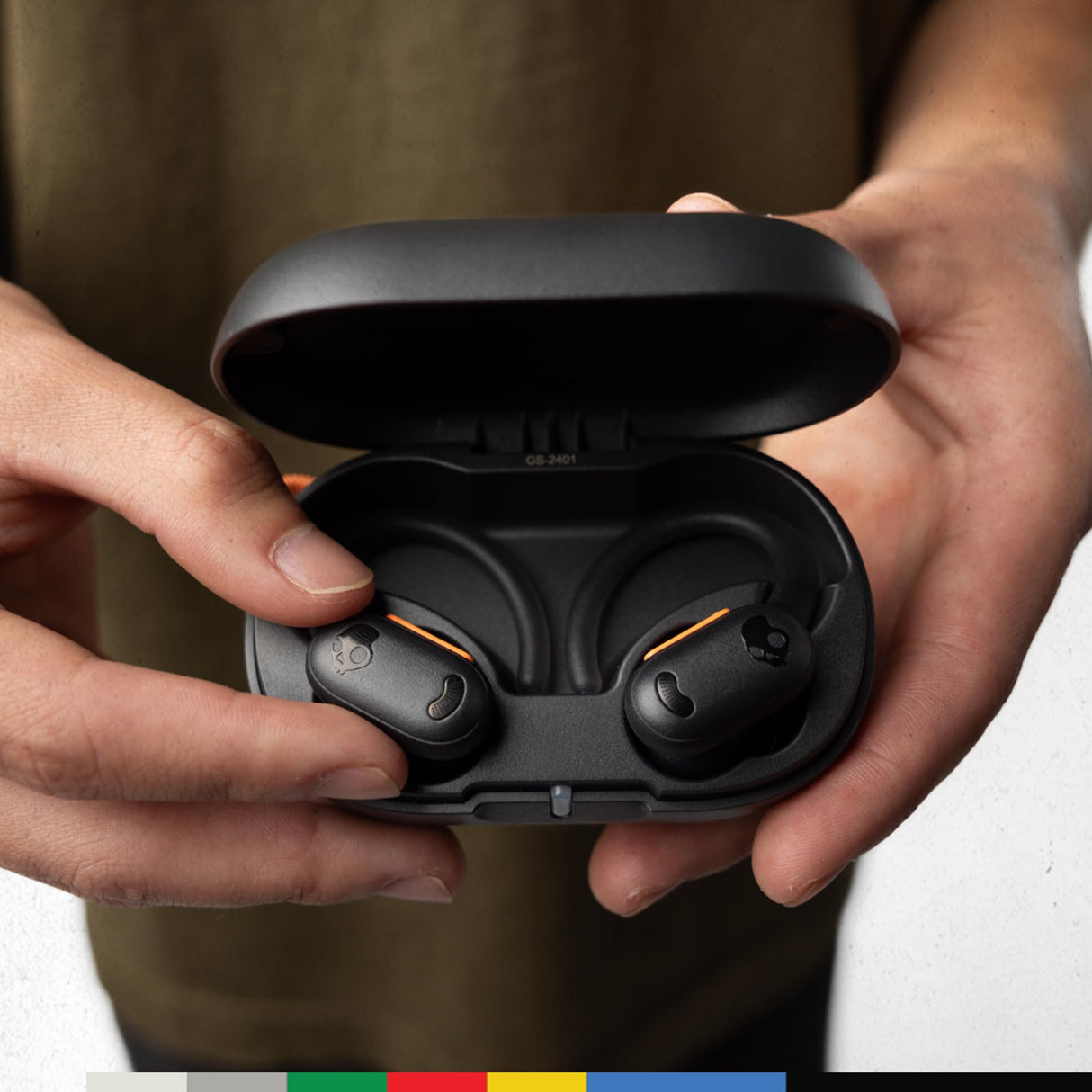 Skullcandy Push ANC Active Auriculares In-Ear Inalámbricos, 58 h de Autonomía, Impermeabilidad IP67, Carga Inalámbrica, Micrófono, Compatibles con iPhone y Android. True Black/Orange