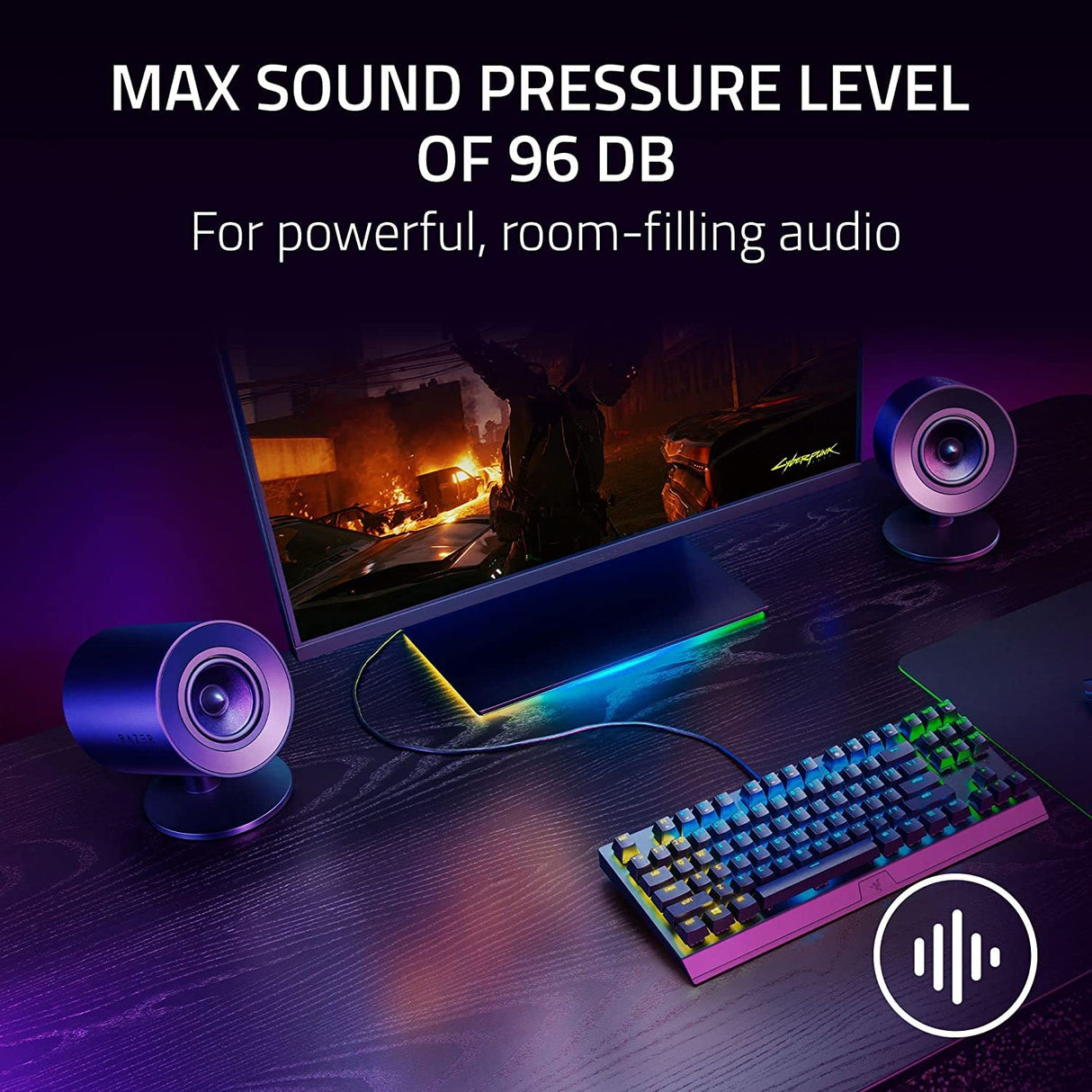 Razer Nommo V2 X - Altavoces Gaming de Rango Completo 2.0 para PC (Dos diafragmas de rango completo de 3 pulgadas, THX Spatial Audio, Compatibilidad Multiplataforma) Negro
