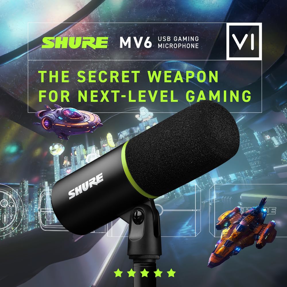 Shure MV6 Microfono par Juegos, Micrófono USB dinámico para PC para Juegos y Streaming - Soporte de Sobremesa de Base Redonda, Cancelación de Ruido de Fondo, Tap-to-Mute, 3.5mm Salida