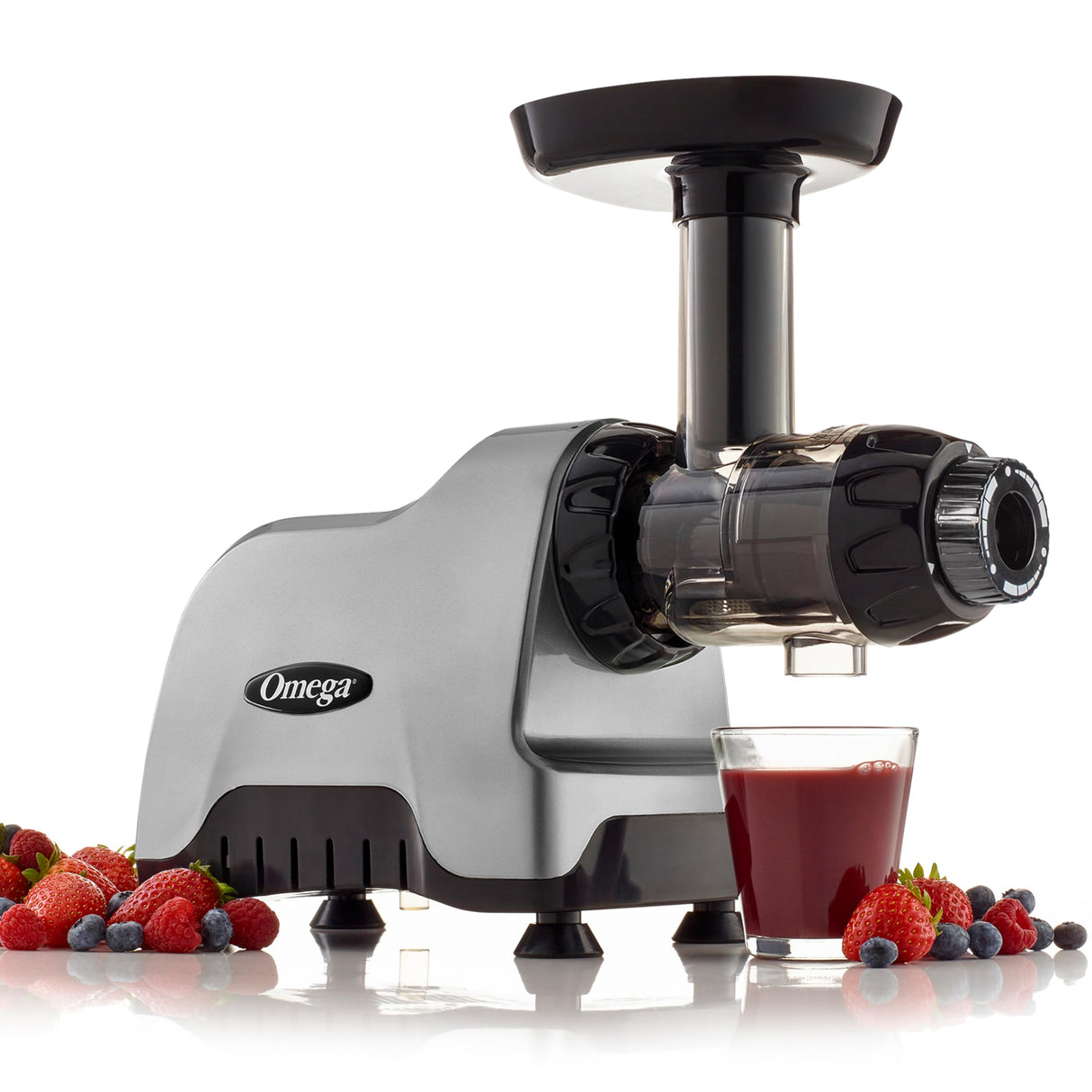Omega CNC80S - Exprimidor compacto de sistema de nutrición multiuso de velocidad lenta, horizontal, plástico, plateado