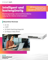 Aruba Instant On 1830 24 Puertos GB | 12 Puertos Clase 4 PoE Smart Switch (195 W) - 24 x 1G | 2 x SFP | EU Europe Cord (JL813A#ABB)
