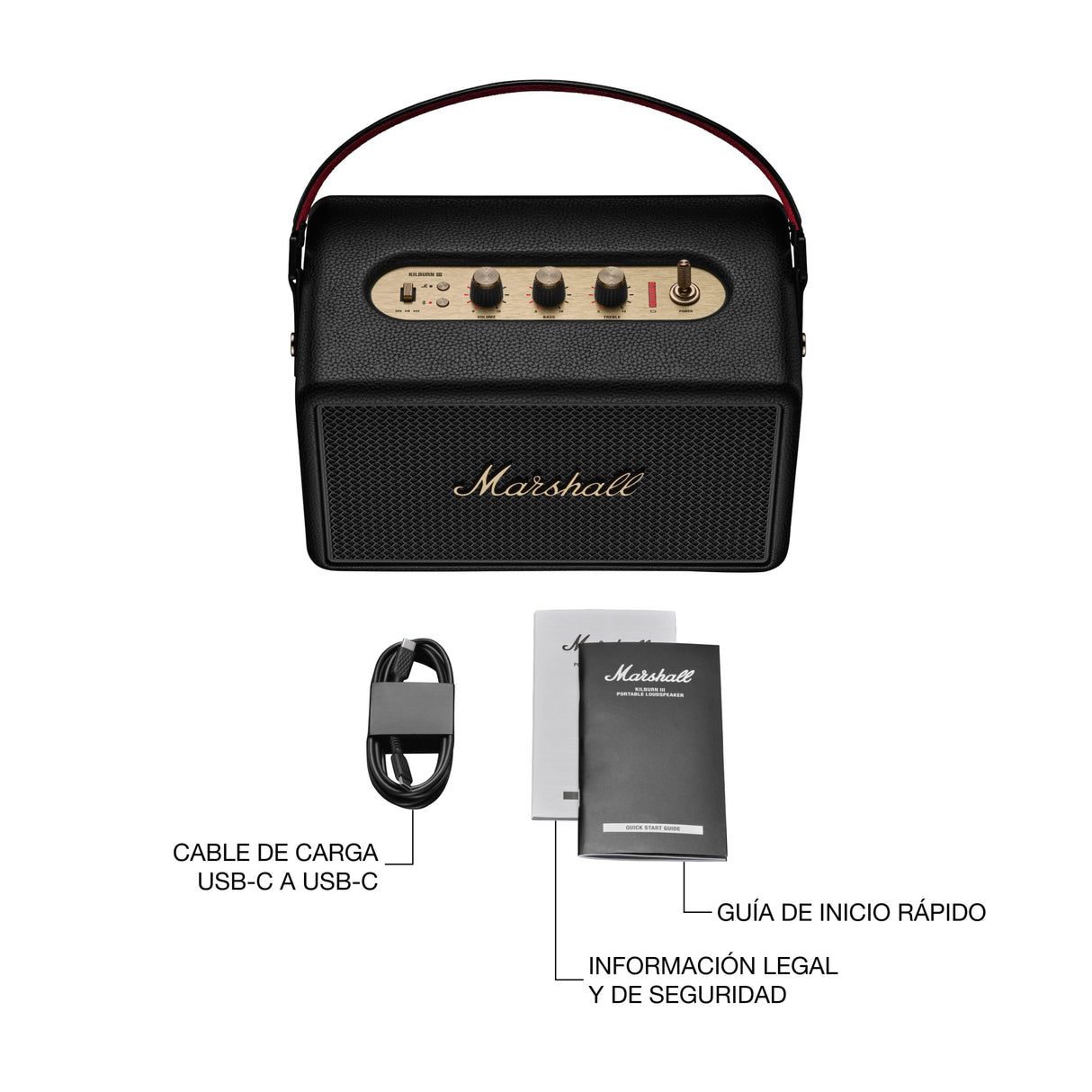 Marshall Kilburn III un Altavoz portátil con más de 50 Horas de autonomía - Negro y latón