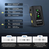 NEEWER CM28 Ultra Inalámbrico Lavalier Solapa Micrófono Sistema Estuche Carga Sin Comprimir 48KHz 24Bit 8GB Almacenamiento Grabación 14H Cancelar Ruido Mini Mic para iPhone iPad Android Cámara PC