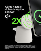 Belkin BoostCharge Pro Cargador inalámbrico 2 en 1 con Qi2 de 15 W, estación de Carga con MagSafe para iPhone Series 16, 15, 14, 13 y 12, Apple Watch, AirPods y Otros, Fuente de alimentación, Beis