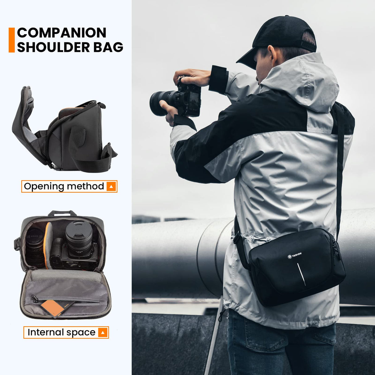 TARION ZONE Mochila para cámara Bolsa para cámara de gran capacidad con compartimento para computadora portátil de 15.6 '' Mochila profesional impermeable para fotografía