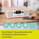 Pure Classic C-D6 Equipo de música (Reproductor de CD, Dab+/FM, Bluetooth, AUX, USB, Alarma Sleeptimer) Blanco algodón/Roble