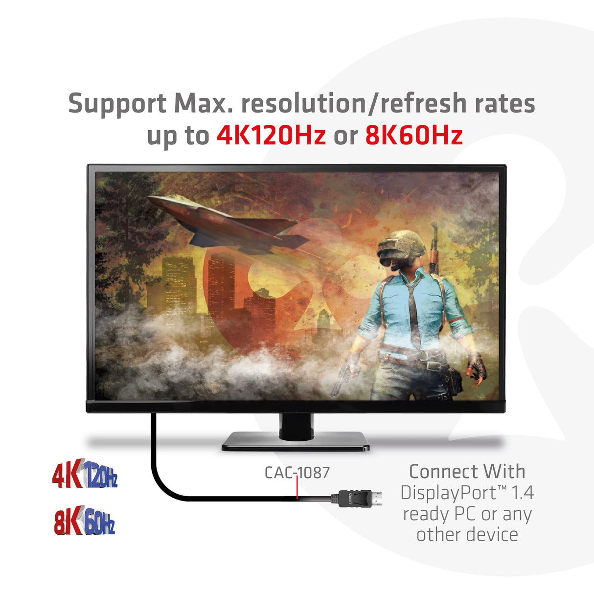 CLUB3D CAC-1087 DisplayPort 1.4 a HDMI 4K120Hz o 8K60Hz HDR10 Cable 3m St./St.