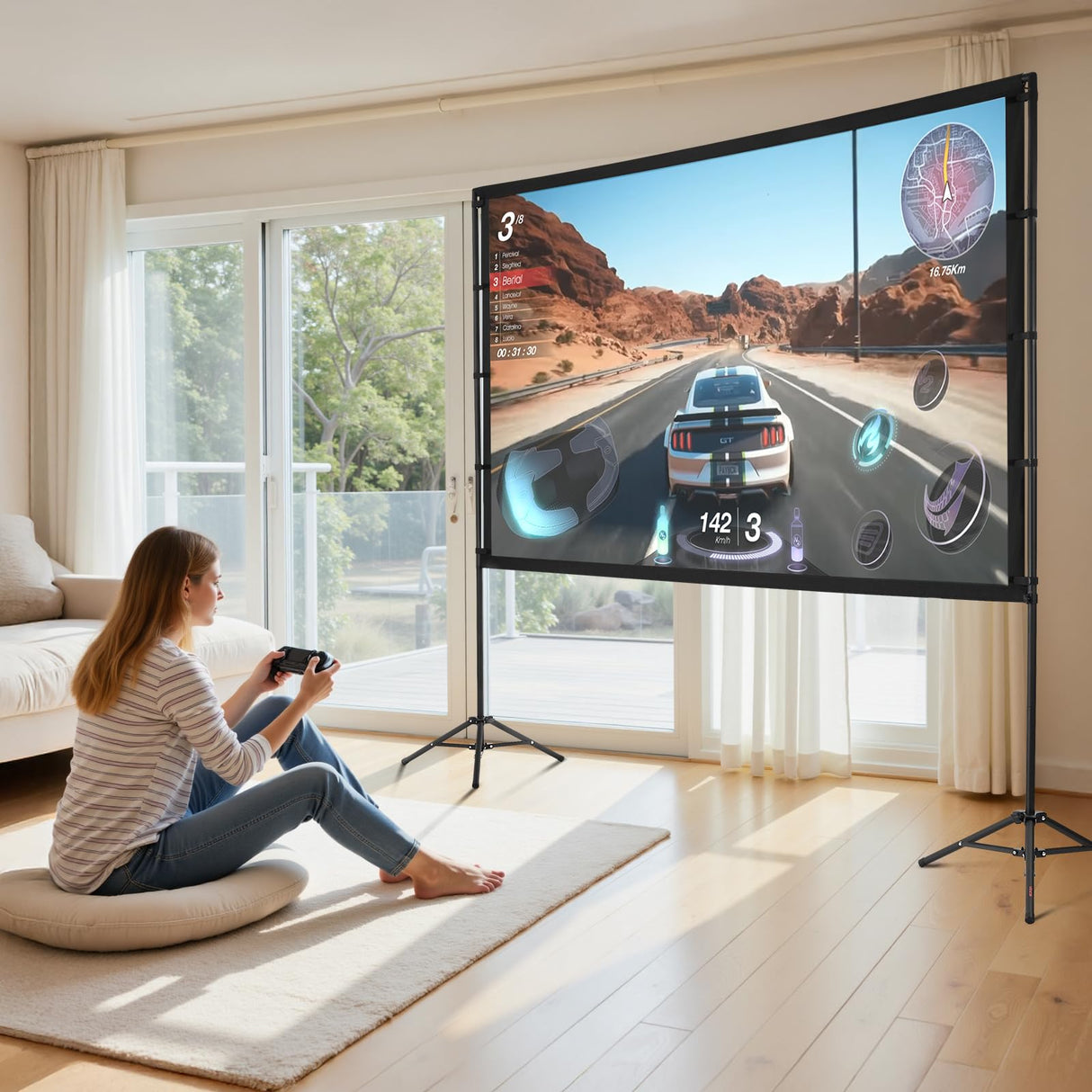 VEVOR Pantalla de Proyector con 2 Trípodes, Pantalla de Proyección Portátil Antiarruga de 254 cm con Ángulo Amplio de 160° y Bolsa de Transporte 16:9 4K HD para Presentaciones de Cine en Casa