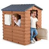 FEBER - Camping Cottage, cabaña de Juegos, una casita de Juguete Inspirada en la Naturaleza y con Aspecto de Madera, con Ventanas y Puerta abatibles,niños y niñas a Partir de 1año, Famosa (FEB05000)