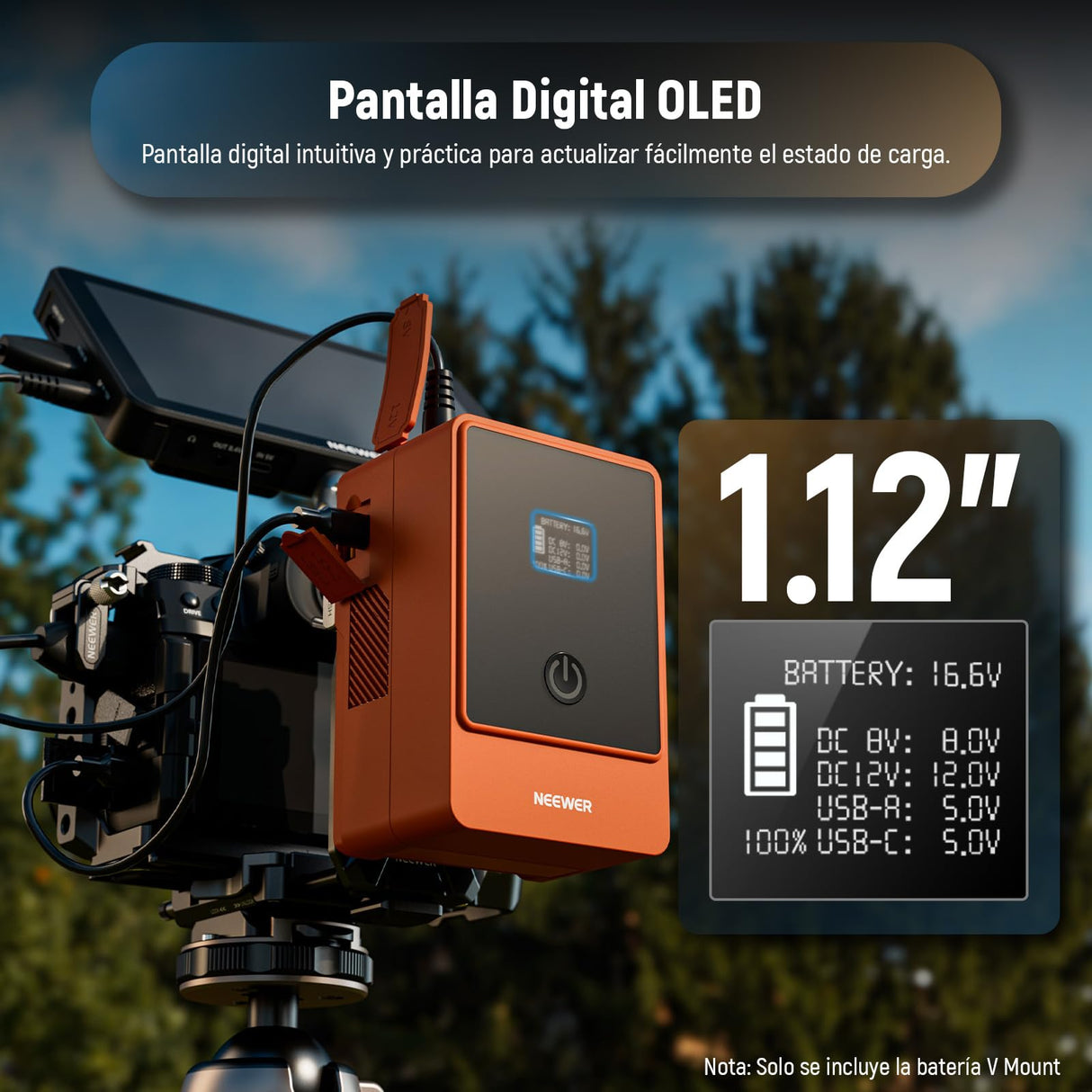 NEEWER Mini V Mount Battery 6800mAh 99Wh 14.5V, V Lock Battery with 65W PD Type C/D Tap/BP/USB A/Dual DC Port/OLED Display para videocámara Compatible con SmallRig BMPCC 4k 6k, PS099E Naranja