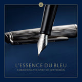 Waterman Hémisphère pluma estilográfica | Metalizada y lacada en azul | Capuchón labrado | Plumín fino de acero inoxidable | Tinta azul | Estuche de regalo