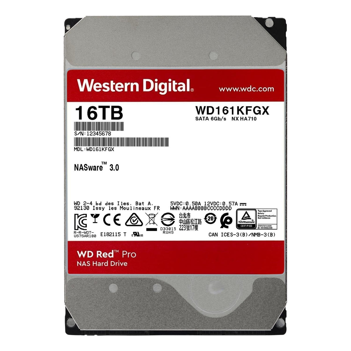WD Red Pro 16TB NAS Disco Duro Interno 3,5" – 7200 RPM Clase, SATA 6Gb/s, CMR, 512MB Caché