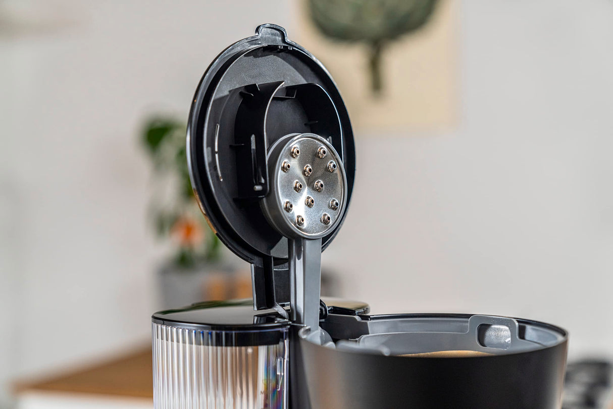 ZWILLING ENFINIGY Cafetera de filtro con jarra térmica de 1,25l, Cafetera con calentador, para 10 tazas, Función blooming, Acero inoxidable, Negro