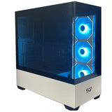 SaharaGaming SG520 con 3 Ventiladores ARGB de Espejo Blanco de 12 cm y Mini Ventilador PWM con Carcasa templada para Juegos con USB 3.0 y USB 2.0, soporta AIO de hasta 360 mm, Fuente de alimentación
