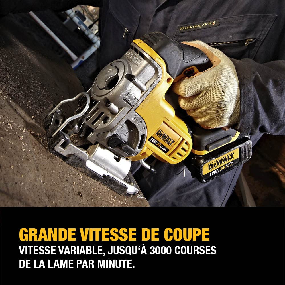 DEWALT DCS331N-XJ - Sierra de Calar XR 18V, Velocidad Variable 0-3000 cpm, Corte en Madera 135 mm, Metal 10 mm, Acción Pendular, Cambio Rápido de Hoja, Base Ajustable, Sin Batería ni Cargador