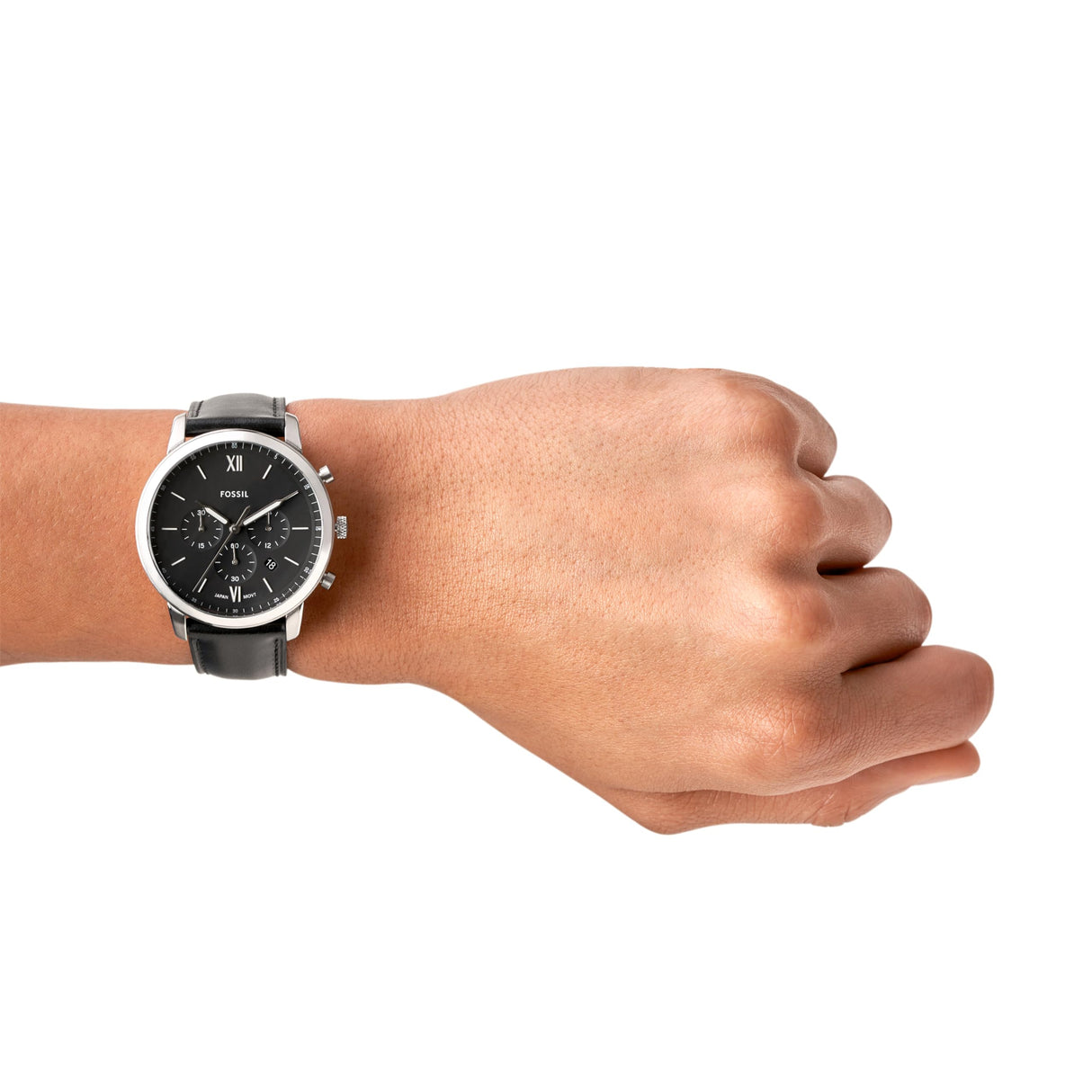 Fossil Reloj Neutra para hombre, movimiento cronógrafo de cuarzo con correa de piel, Negro y tono plata