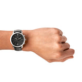 Fossil Reloj Neutra para hombre, movimiento cronógrafo de cuarzo con correa de piel, Negro y tono plata