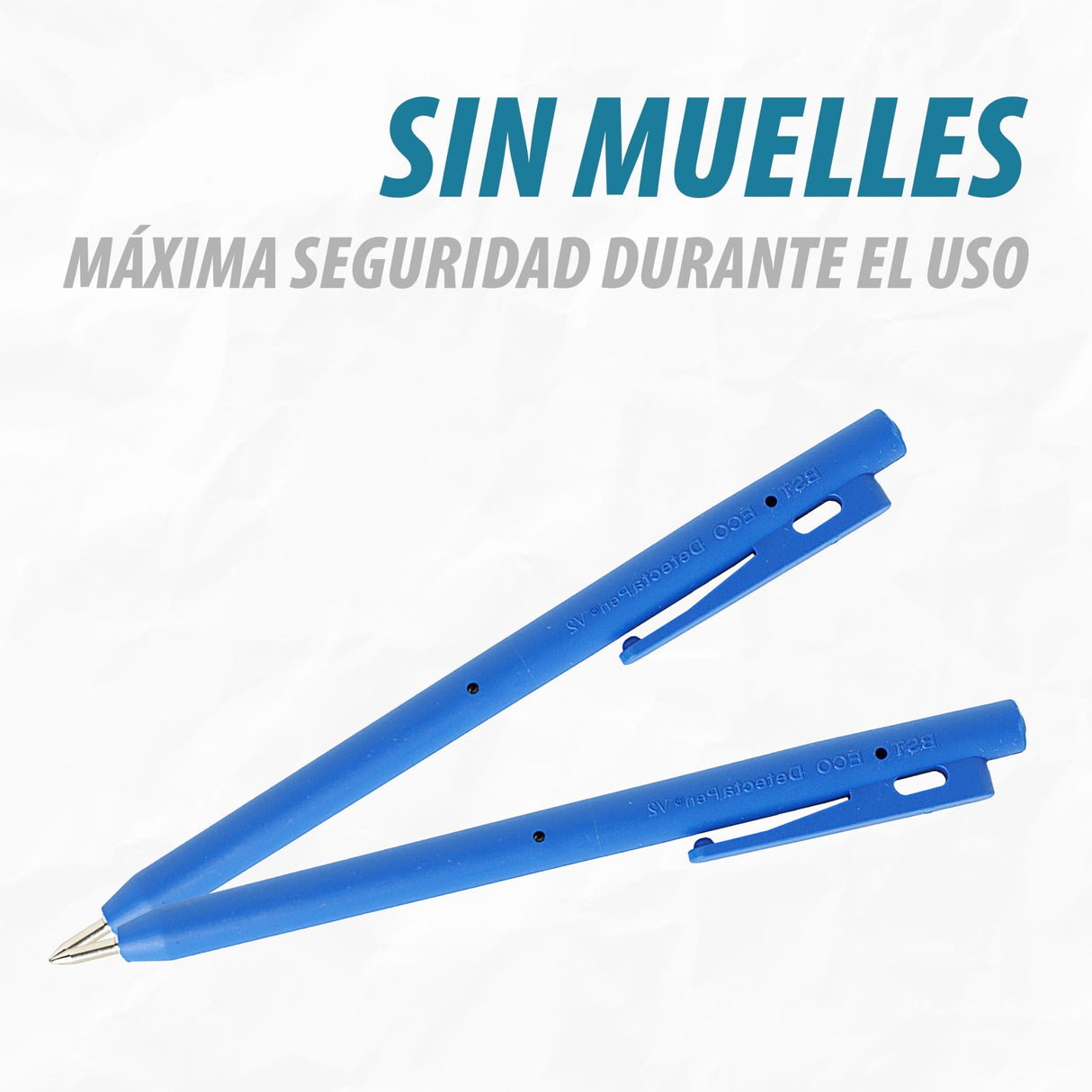 Maya Bolígrafo ECO V2.0. con Clip Detectable Metales y Rayos X. Escritura Segura y Antibacteriana. Durabilidad 2800m. Grado Alimentario. Tinta Azul.