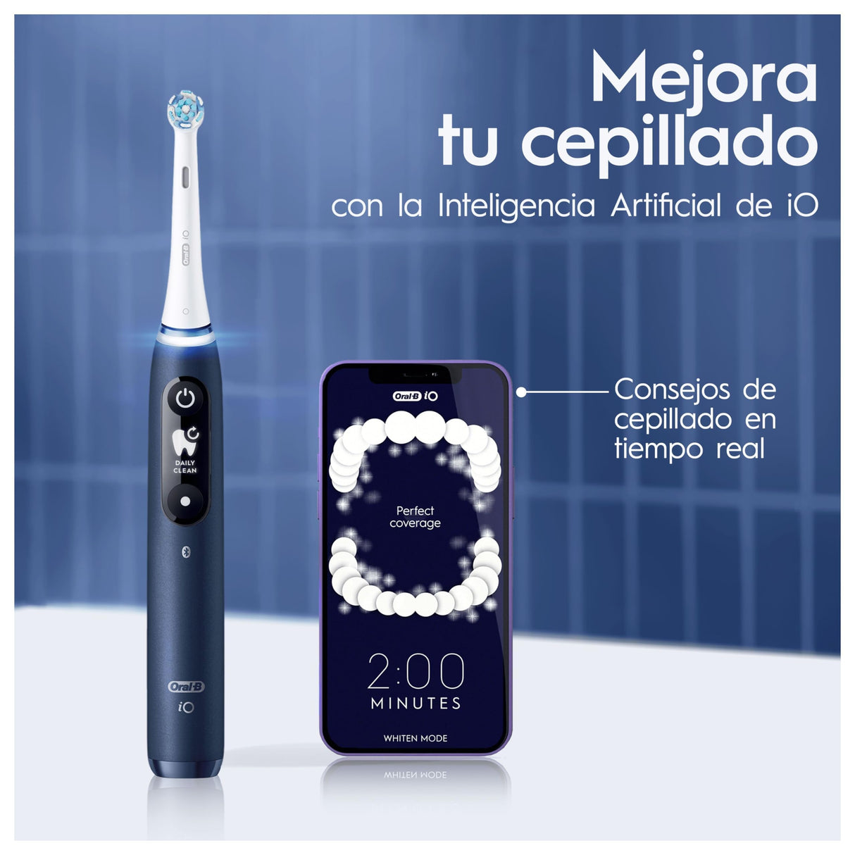 Oral-B iO 7 Oral-B iO 7N Cepillo de Dientes Eléctrico Azul, con 2 Cabezales y 1 Estuche de Viaje, Diseñado por Braun
